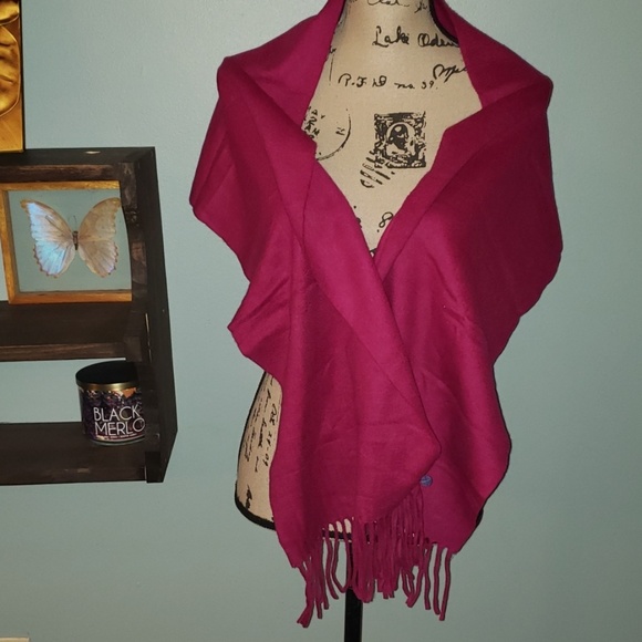 New Enzo Cranberry Cashmere Wool Blend Scarf - Picture 2 of 6